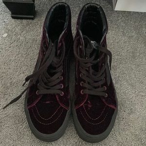 Maroon velvet high top vans